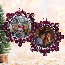 Schneeflocken Familienrotes Foto Ornament Card