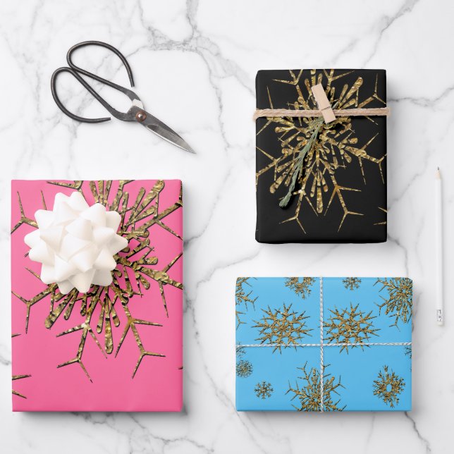 Schneeflocken Feiertag Geschenkpapier Set (Vorderseite)