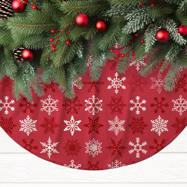 Schneeflocken Fest Rotes Weihnachtsmuster Polyester Weihnachtsbaumdecke (Von Creator hochgeladen)