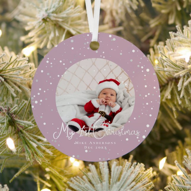 Schneeflocken Foto Elegante Magenta Ornament Aus Metall (InSitu)