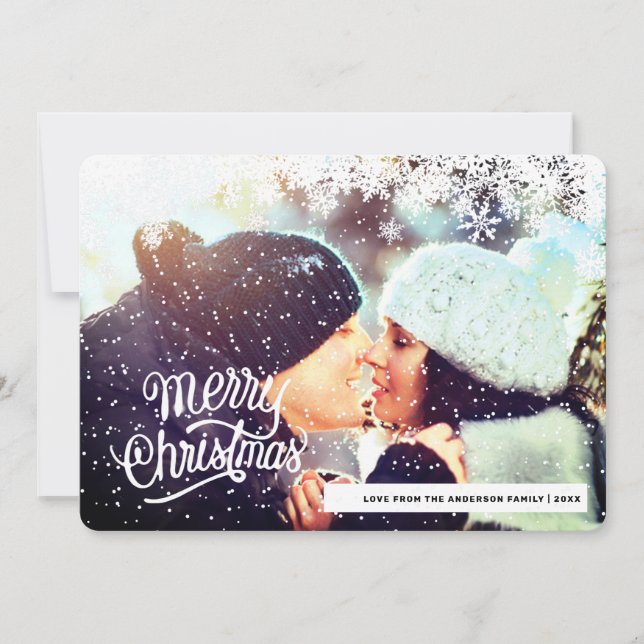 Schneeflocken Foto Frohe Weihnachtskarte Feiertagskarte (Vorderseite)