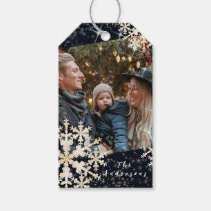 Schneeflocken Foto Gold Black Geschenkanhänger