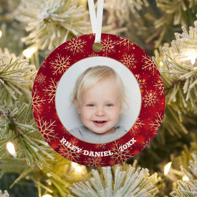 Schneeflocken Foto Red Ornament Aus Metall (InSitu)