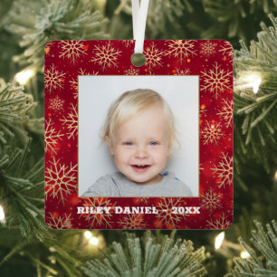 Schneeflocken Foto Rot Ornament Aus Metall