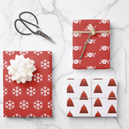 Schneeflocken, Freude und Weihnachtsbaum Rotes Mus Geschenkpapier Set