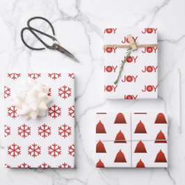 Schneeflocken, Freude und Weihnachtsbaummuster Geschenkpapier Set