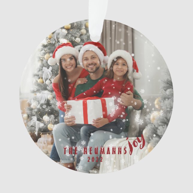 Schneeflocken Freuen Sie sich auf Foto Keramik ode Ornament (Vorderseite)