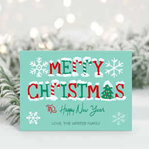 Schneeflocken Frohe Weihnachten Baum Typografie