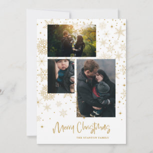 Schneeflocken Frohe Weihnachts-Foto-Familie Gold Karte
