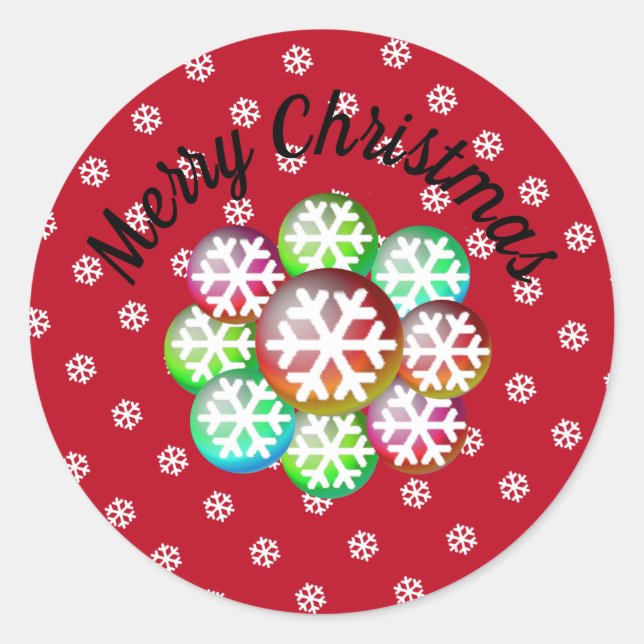 Schneeflocken Frohe Weihnachts-Klassik-Round-Stick Runder Aufkleber (Vorderseite)