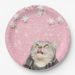 Schneeflocken für Katzen 9" Rundpapier-Teller Pappteller