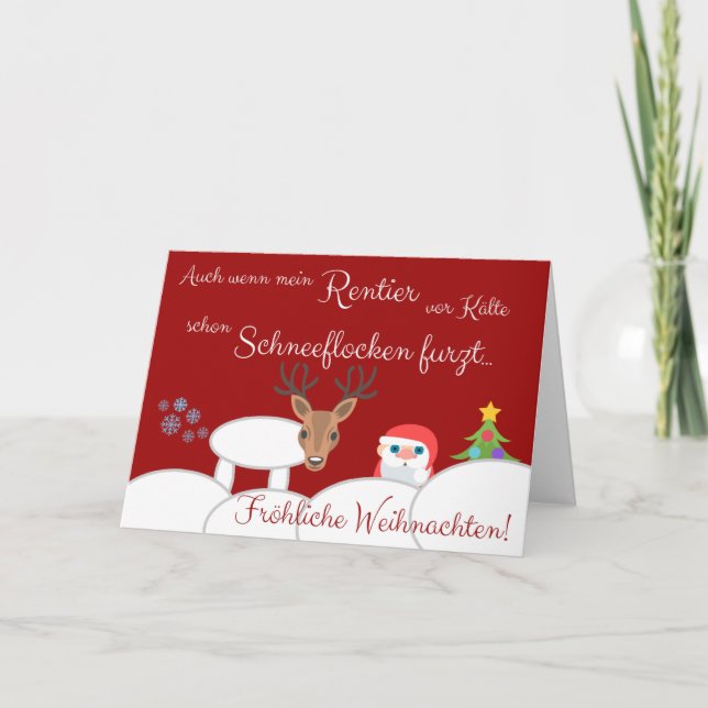 Schneeflocken furzendes Rentier zu Weihnachten! Karte (Vorderseite)
