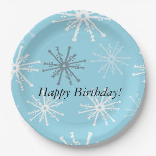 Schneeflocken, gefroren, zum Geburtstag glücklich Pappteller