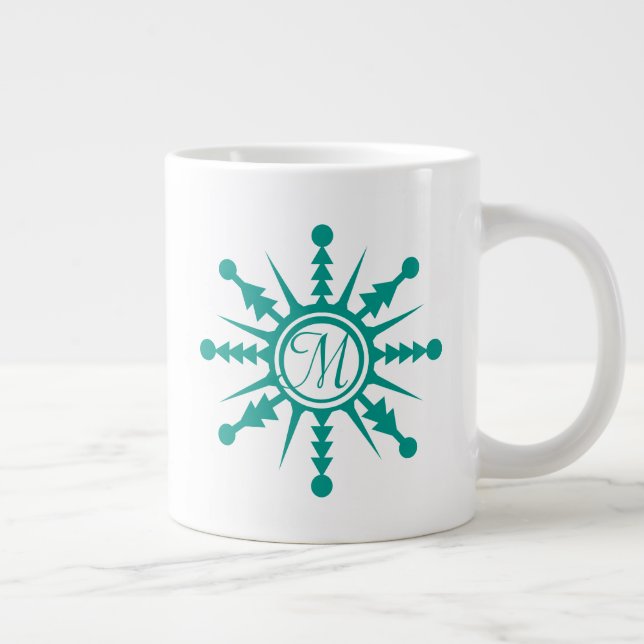 Schneeflocken Geometrischer Anfangsbuchstabe Jumbo-Tasse (Rechts)