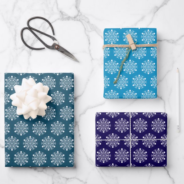 Schneeflocken, gepolstert, Wrapping Paper Sheets Geschenkpapier Set (Vorderseite)