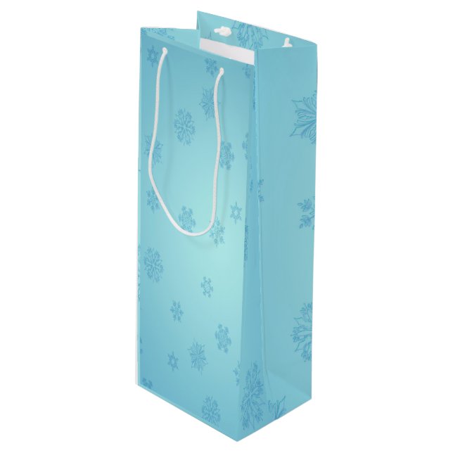 Schneeflocken Geschenktüte Für Weinflaschen (Vorderseite Schrägansicht)