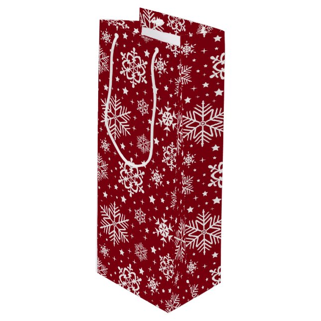 Schneeflocken Geschenktüte Für Weinflaschen (Vorderseite Schrägansicht)