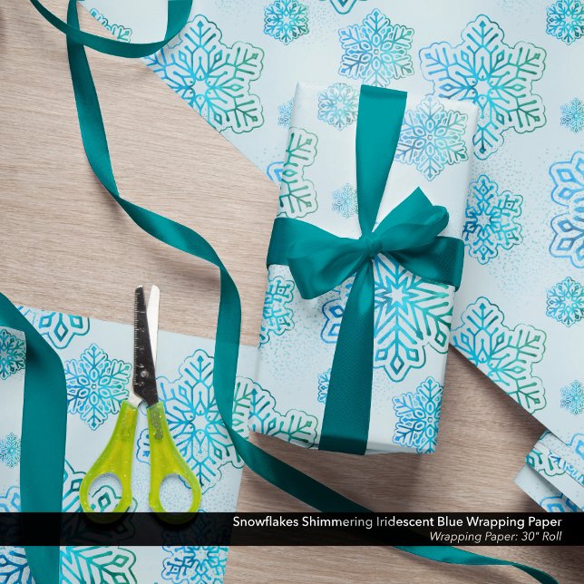 Schneeflocken Glanz Geschenkpapier (Snowflakes Wrapping Paper in  Shimmering Iridescent Blue: 30" Roll)