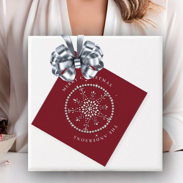 Schneeflocken Glitzern Glitzer Roter Weihnachtssch Geschenkanhänger (christmas decor personalized favor tag red winter snow snowflake glitter sparkle rhinestones glam)