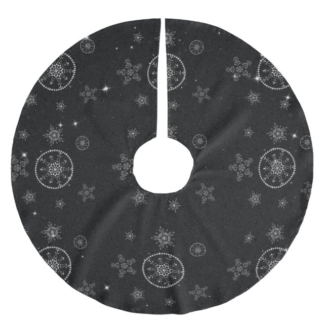 Schneeflocken Glitzern Glitzer Schwarzer Weihnacht Polyester Weihnachtsbaumdecke (Vorderseite)