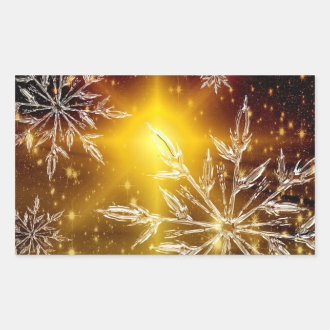 Schneeflocken Gold Glühen Wintereis Frost Rechteckiger Aufkleber (Vorderseite)