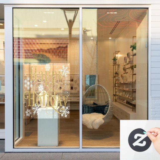 Schneeflocken Gold Happy Holiday, Store Fenster Ve Fensteraufkleber (Schaufenster)
