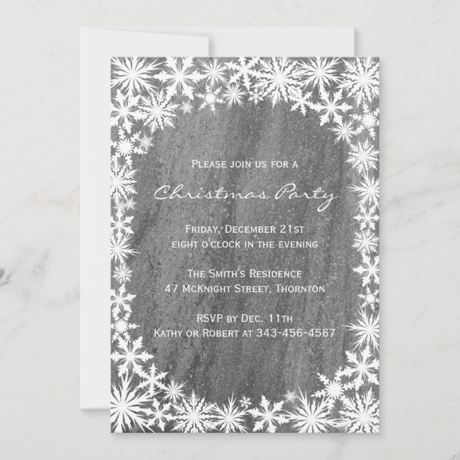 Schneeflocken & Granite Weihnachten Party Einladun Einladung (Vorderseite)