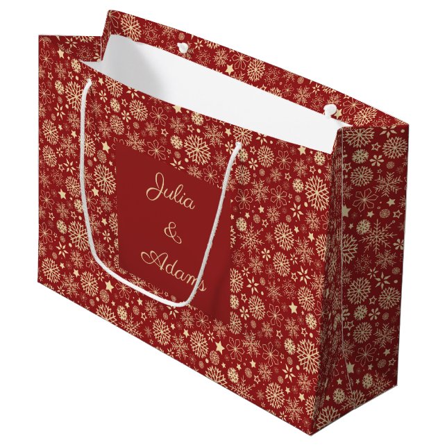 Schneeflocken Große Geschenktüte (Vorderseite Schrägansicht)