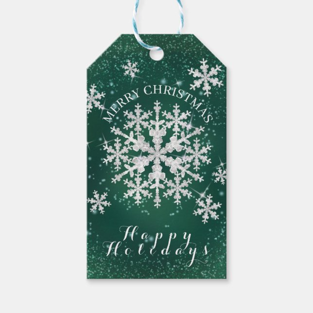 Schneeflocken grün weiß geschenkanhänger (Vorderseite)