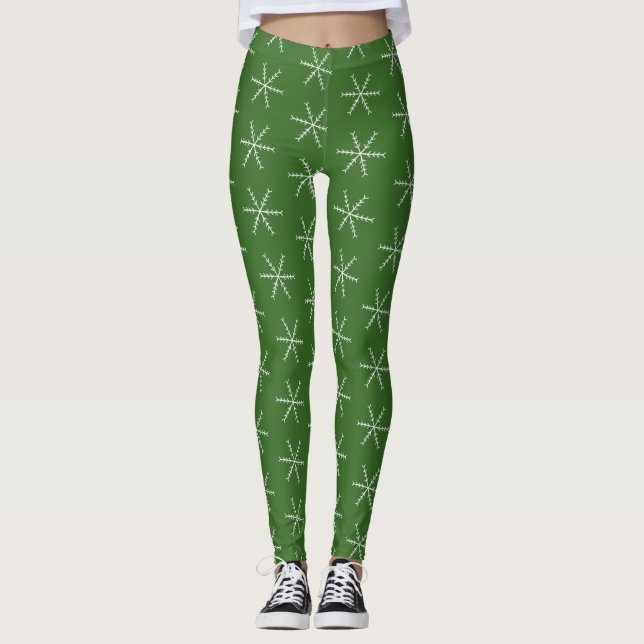 Schneeflocken Grüne Leggings (Vorderseite)