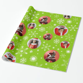 Schneeflocken-grünes Muster Weihnachtsfamilie Foto Geschenkpapier