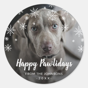 Schneeflocken Happy Pawlidays Dog Foto Weihnachten Runder Aufkleber
