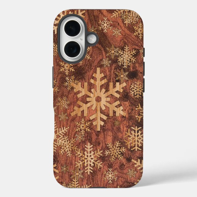 Schneeflocken Holzeinlage Grafik-Dekoration auf ei iPhone 16 Hülle (Rückseite)