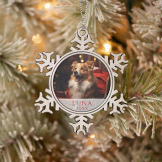 Schneeflocken-Hunde-Liebhaber-Foto-Ornament – Silb Schneeflocken Zinn-Ornament
