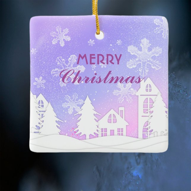 Schneeflocken im lila Weißen Haus Weihnachten - Ne Keramikornament (Von Creator hochgeladen)