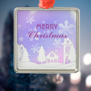 Schneeflocken im lila Weißen Haus Weihnachten - Ne Ornament Aus Metall