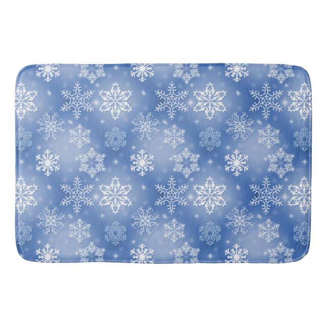 Schneeflocken im Winter blau Badematte (Vorderseite)