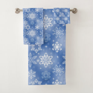 Schneeflocken im Winter blau Badhandtuch Set