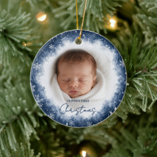 Schneeflocken im Winterfoto Weihnachten Keramik Ornament