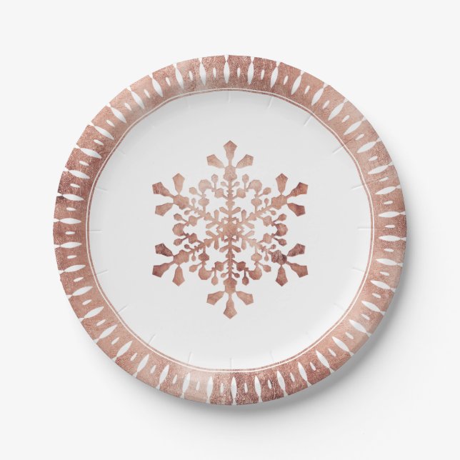 Schneeflocken-Imitate Rose Weihnachten Pappteller (Vorderseite)