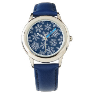 Schneeflocken in dunkelblau armbanduhr