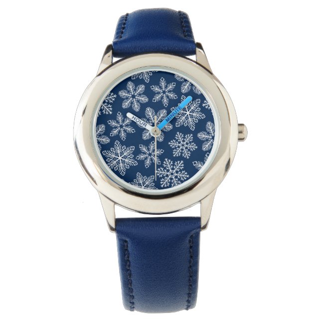 Schneeflocken in dunkelblau armbanduhr (Vorderseite)