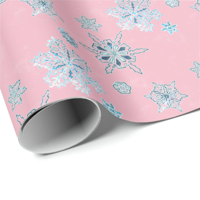 Schneeflocken in hellrosa geschenkpapier (Rolleneckpunkt)
