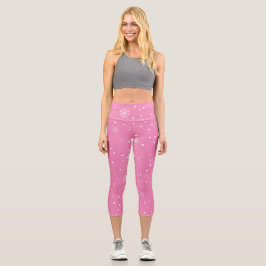 Schneeflocken in Rosa und Weiß & Punkte Capri Leggings