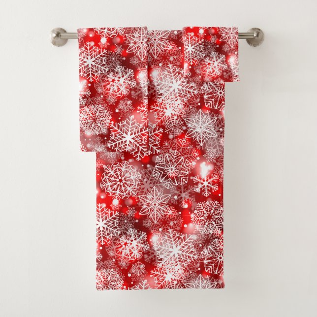 Schneeflocken in Rot Badhandtuch Set (Insitu)