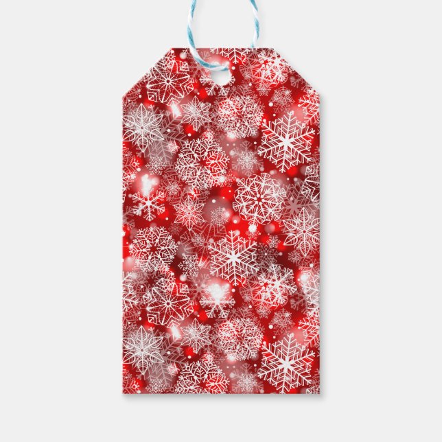 Schneeflocken in Rot Geschenkanhänger (Vorderseite)