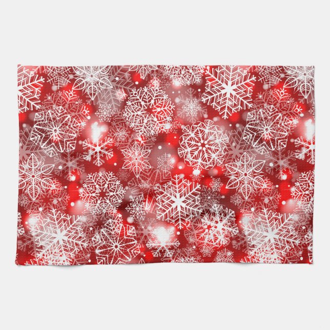 Schneeflocken in Rot Geschirrtuch (Horizontal)
