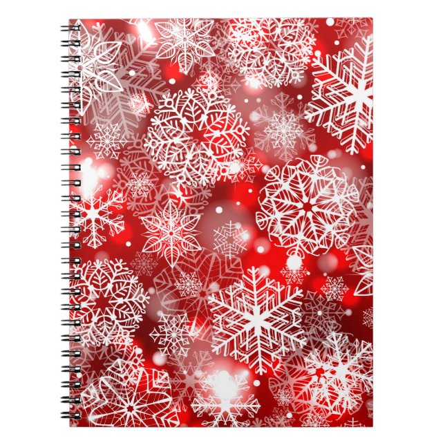Schneeflocken in Rot Notizblock (Vorderseite)
