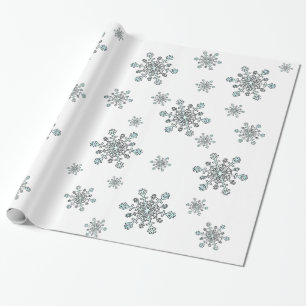 Schneeflocken in Silberweiß und Blau in Weiß Geschenkpapier