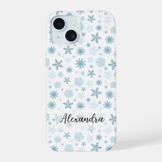 Schneeflocken in verschiedenen Blautönen Winter iPhone 15 Hülle